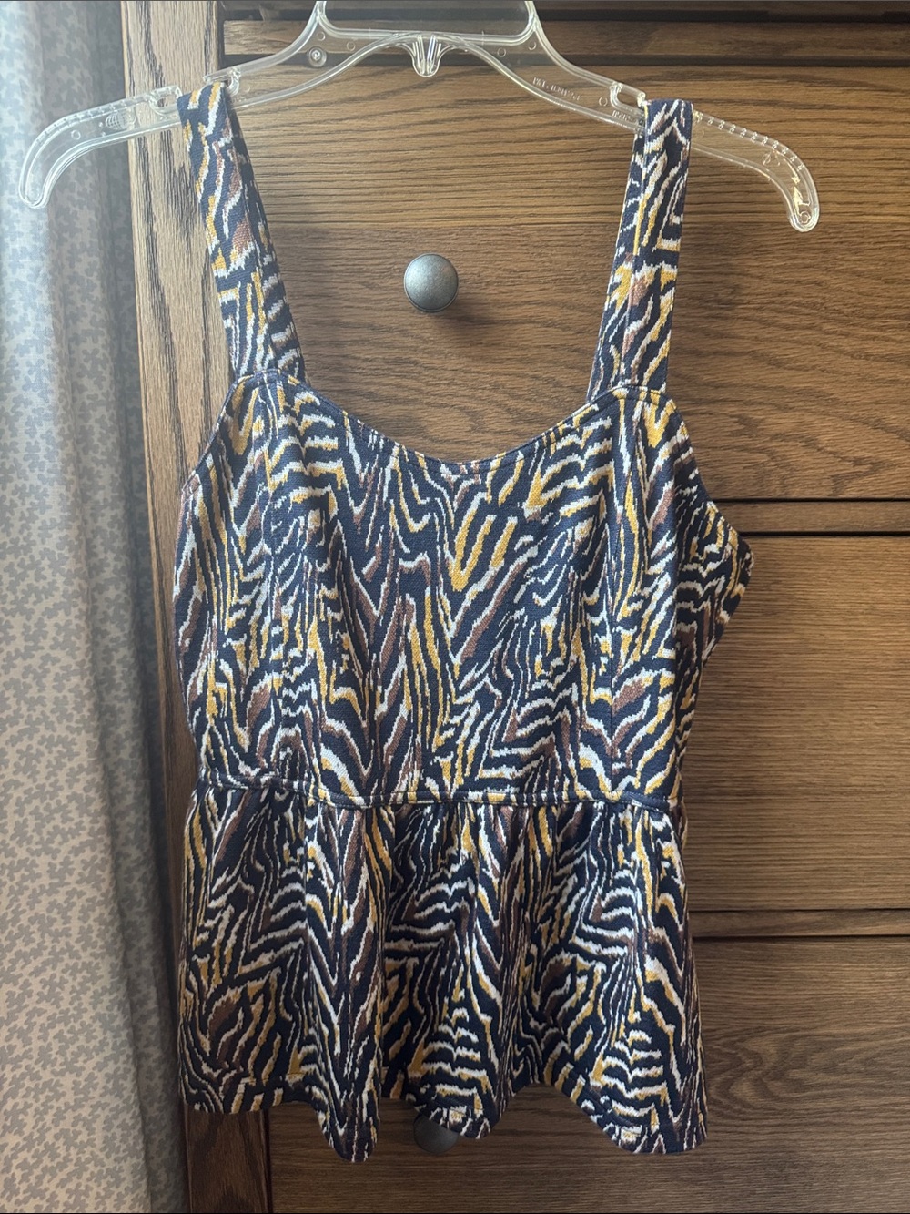 Anthropologie Sleeveless Peplum Tank Top in Navy, Mustard & White
